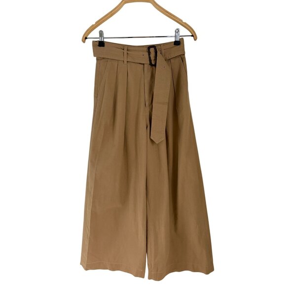 Macphee Tomorrowland Camel Wide-Leg High-Rise Pants With Belt Cotton & Leather B - Picture 2 of 7